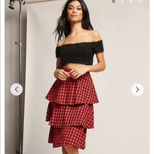 Gingham tiered midi skirt